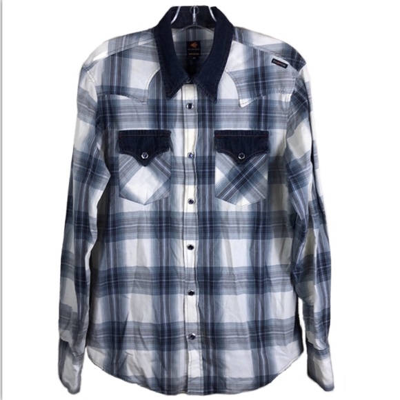 Energie Other - Energie Western Plaid Snap Button Denim Shirt Med